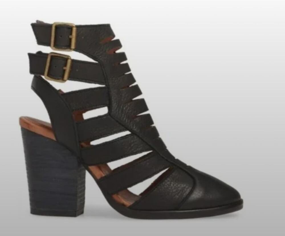 Free People Women's Hayes Black Leather Cutout Buckle Booties Size 41 EU/ 10 US